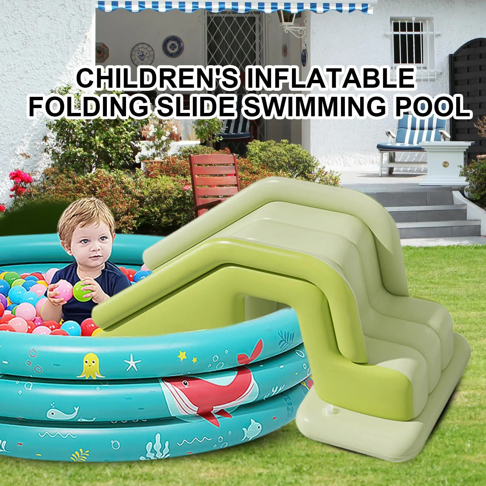 Tobogán inflable para piscina con rampa antideslizante - imagen 3