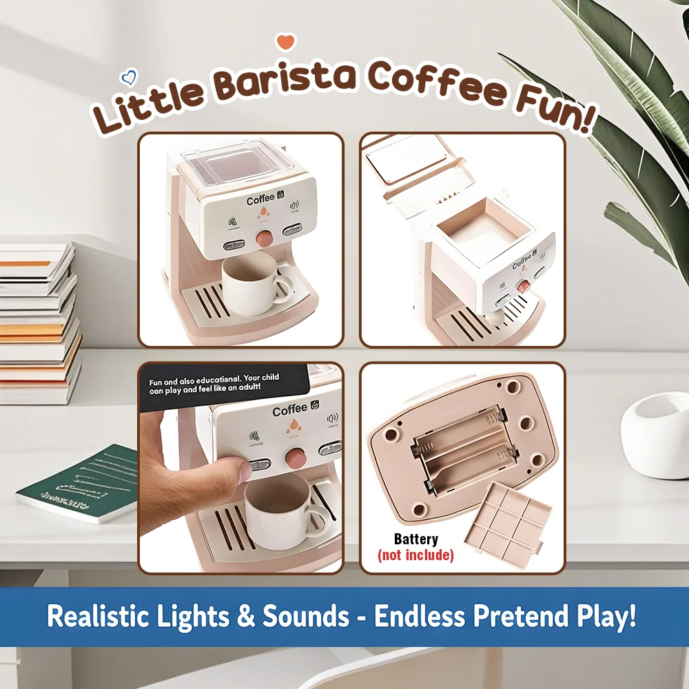 Cafetera de juguete con luces y sonidos – Juego de cocina infantil - imagen 5