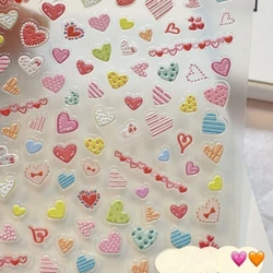 Pegatinas 3D para uñas infantiles con corazones blancos y amarillos
