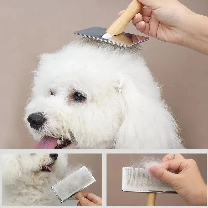 Peine de madera maciza para perros y gatos: ¡dientes de acero inoxidable para apertura de nudos de pelo! Cepillo de masaje para quitar el pelo de mascotas - imagen 2
