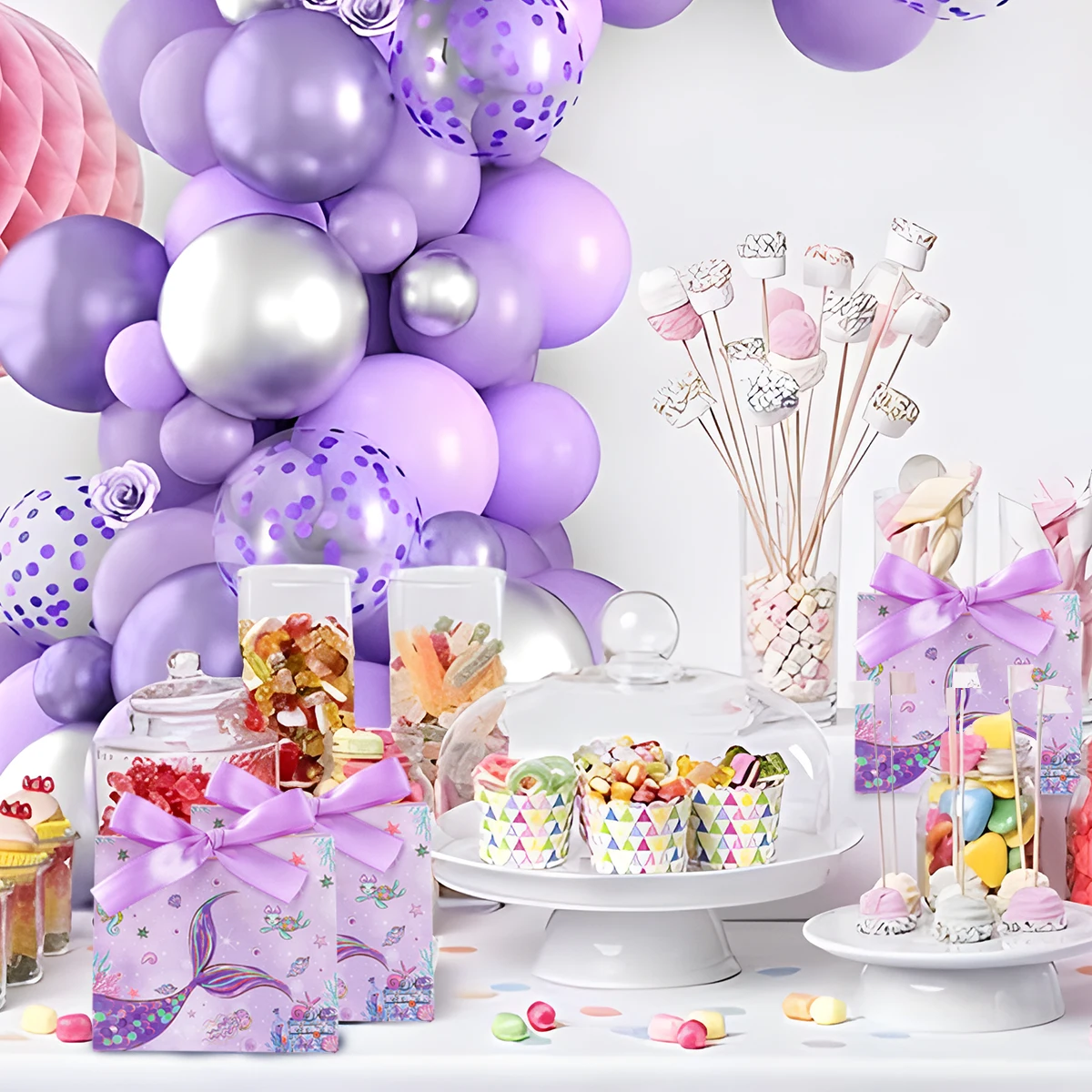 Caja de dulces de cola de sirena con lazo, bolsa de papel para embalaje de regalo, cajas de palomitas de maíz, recuerdos pequeños para niños, decoraciones para fiesta de cumpleaños de sirena - imagen 4
