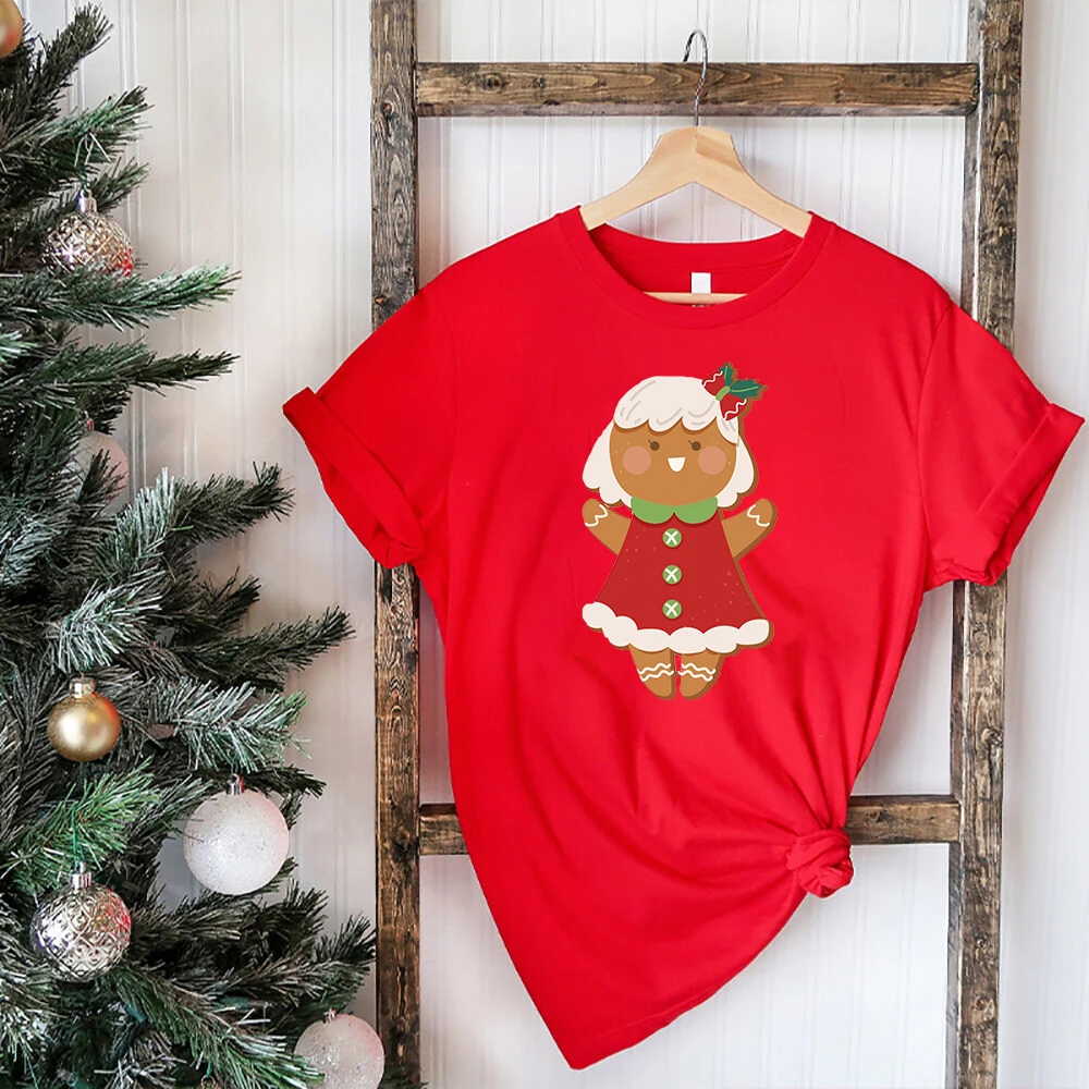 Conjuntos a juego con estampado de galletas de Navidad, camiseta roja de manga corta para mamá, papá, hija, hijo y niños, ropa de fiesta de Navidad - imagen 5