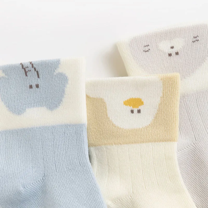 3 pares de calcetines hasta la rodilla de primavera para bebés de 0 a 3T, calcetines de tubo con estampado de animales de dibujos animados para niños pequeños, calcetines de bloque de Color para niñas - imagen 5