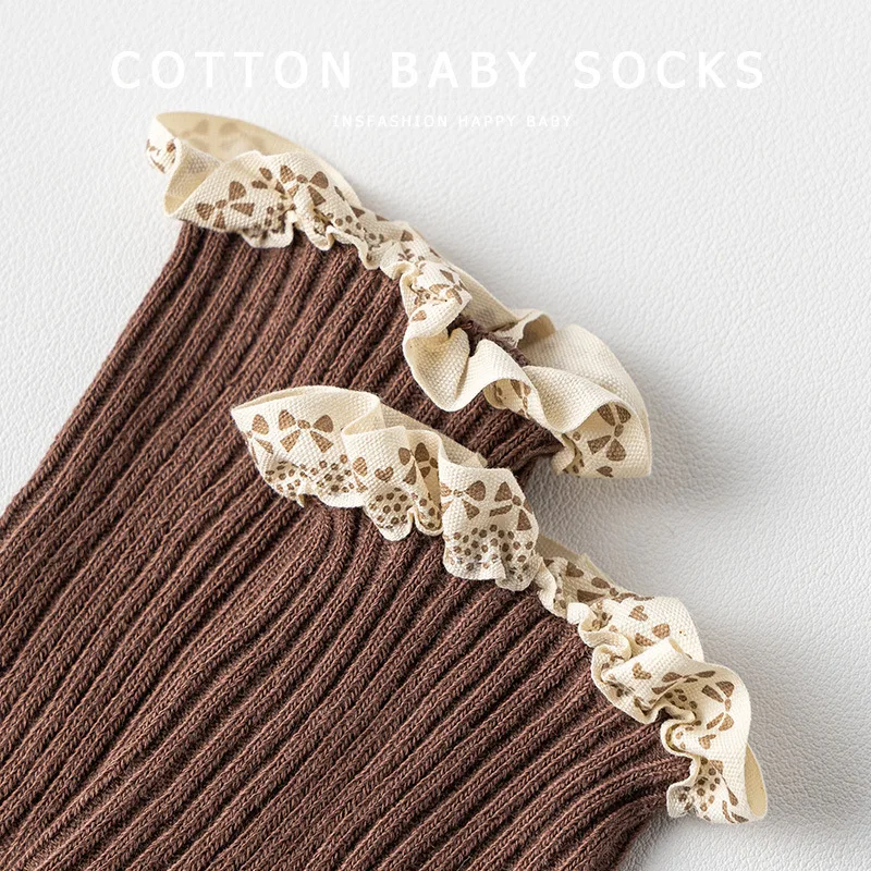 Calcetines de bebé con borde de volantes, calcetines largos para niñas recién nacidas, calcetines antideslizantes para niños pequeños, accesorios para bebés - imagen 3