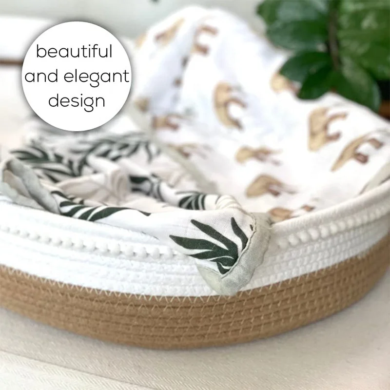 Cesta para cambiar pañales de bebé, cuerda de algodón tejida, cesta para dormir para bebé, cama de viaje plegable con cuerda de algodón para cambiar pañales con almohadilla - imagen 5