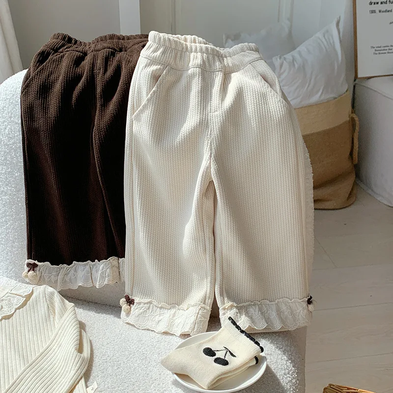 Pantalones para niños, ropa para niños, pantalones para niñas, pantalones coreanos gruesos de otoño para bebés, pantalones a rayas con cintura elástica - imagen 4