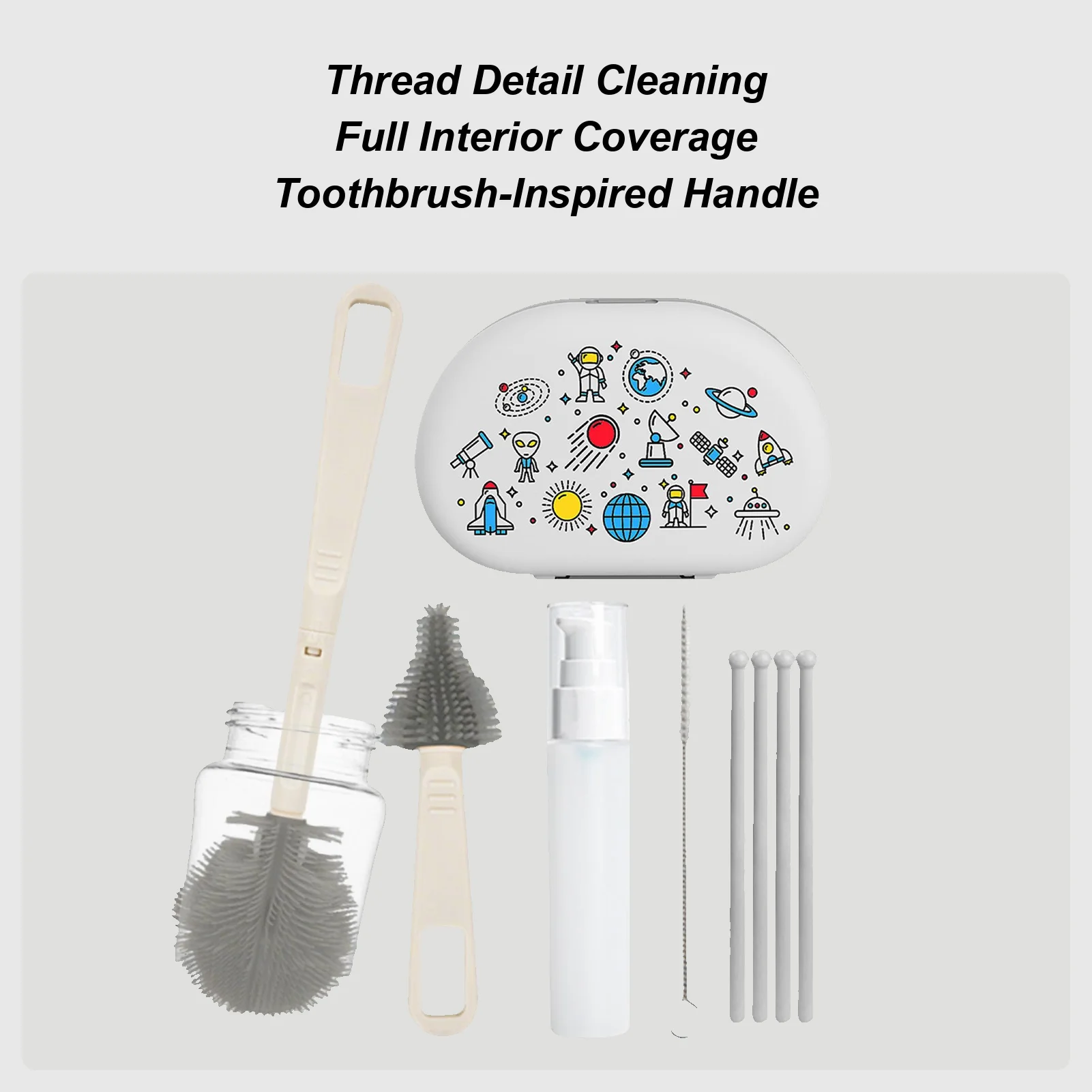 Kit de cepillo para botellas, tazas de silicona flexibles, Herramientas de limpieza, cepillo limpiador de botellas de agua para tapas, pajitas, extractoras para pezones y pechos