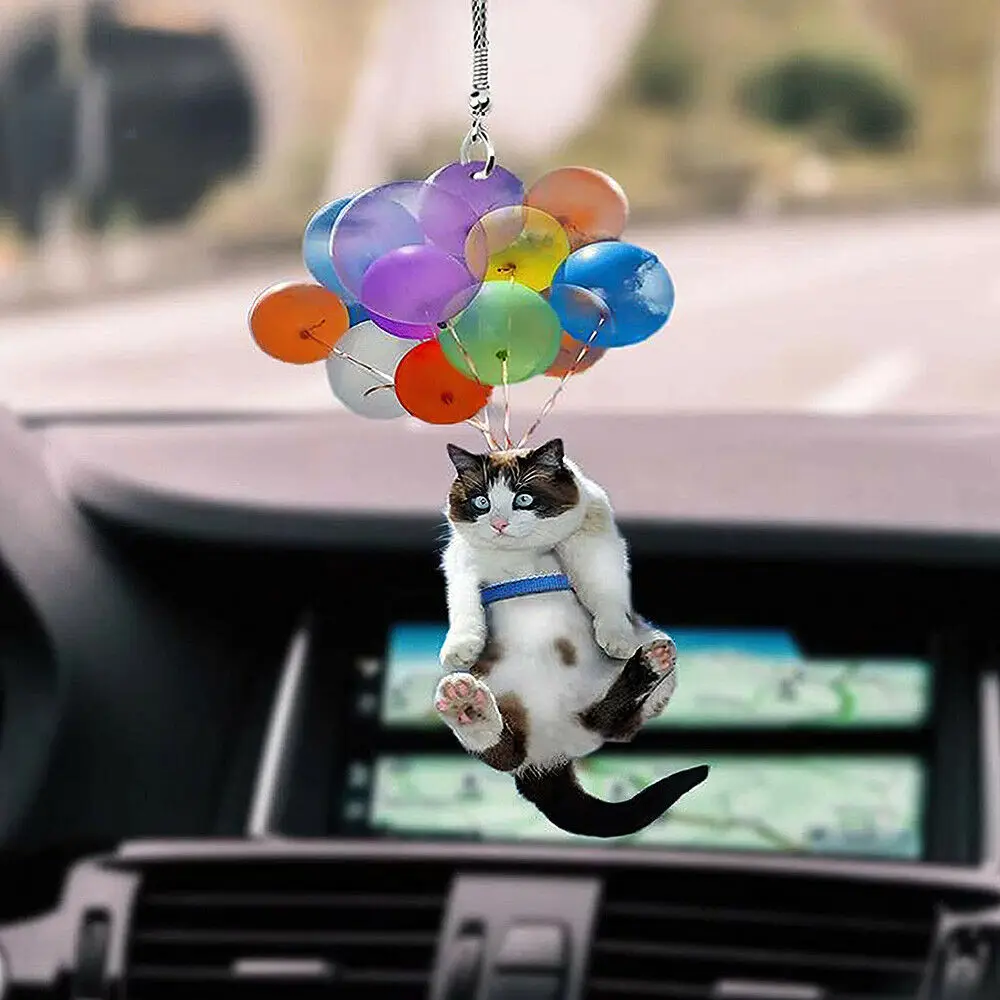 Espejo retrovisor colorido para coche, adorno colgante con globo para Interior de gato volador, decoración para mascotas, 1 a 7 piezas - imagen 3