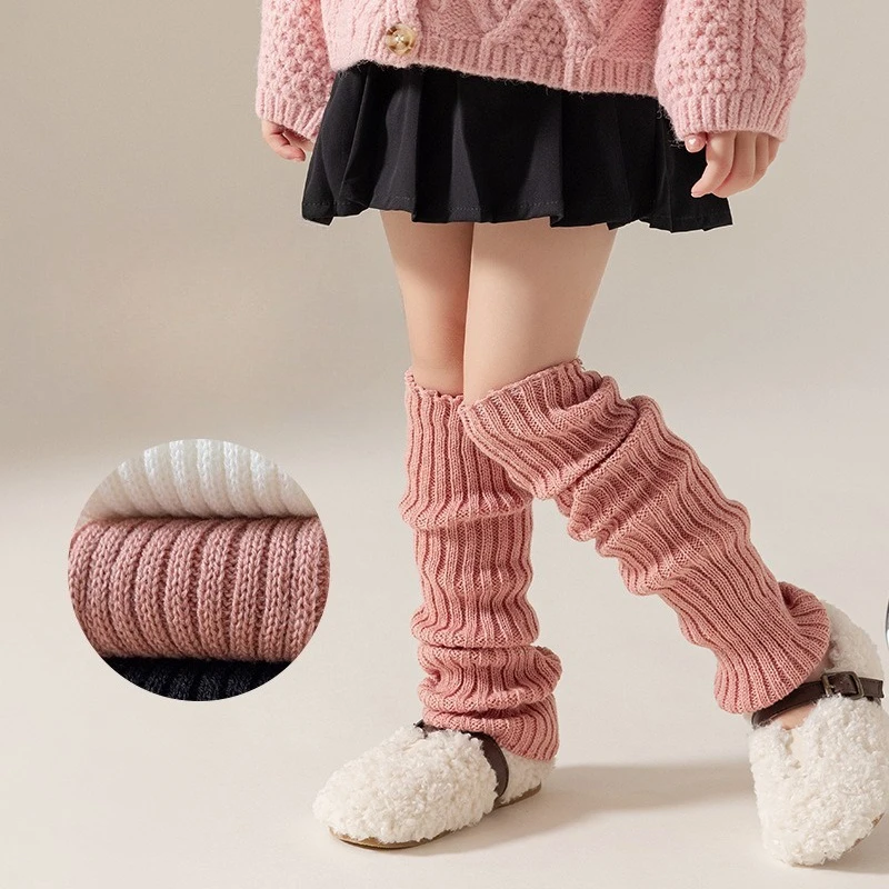Calentadores de piernas coreanos informales de Color sólido para niñas, calcetines cálidos tejidos hasta la pantorrilla para niños, calcetines escolares suaves de moda para Otoño e Invierno - imagen 3