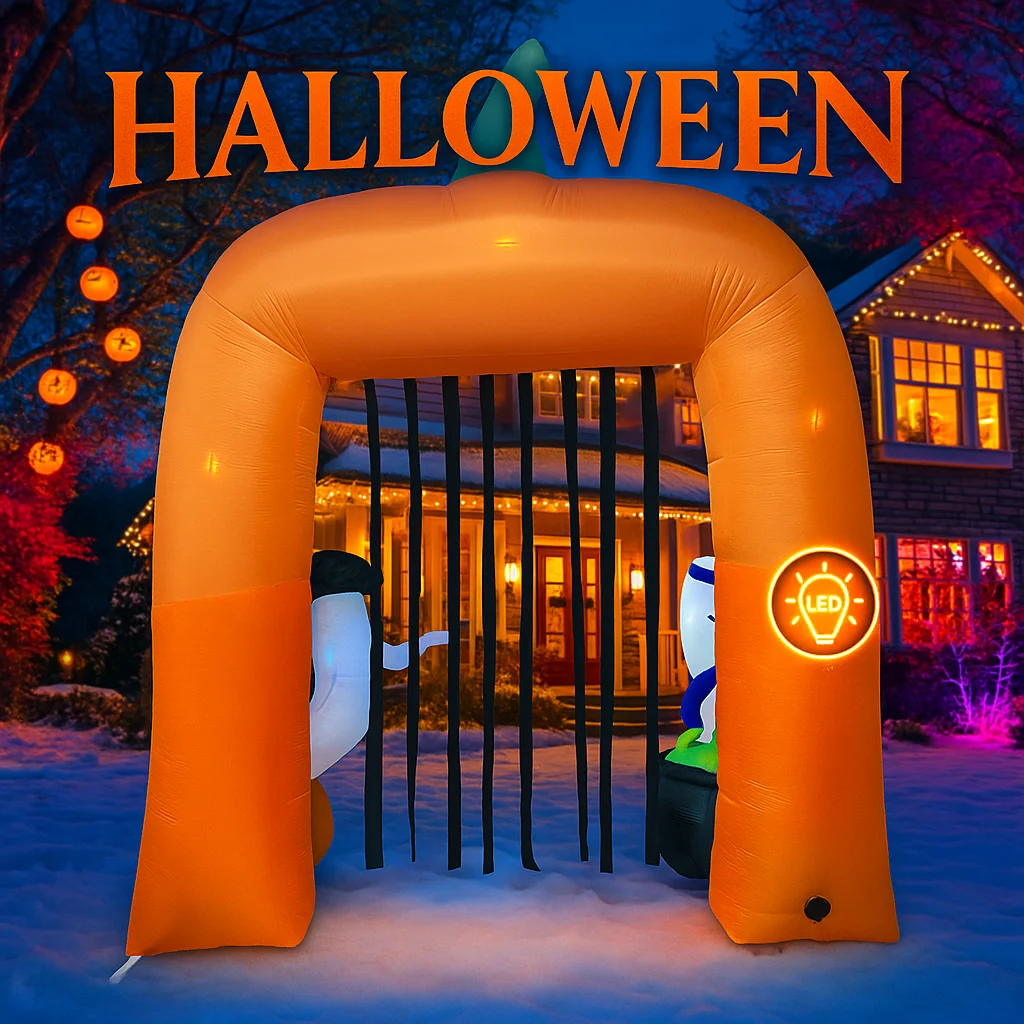 Arco de calabaza inflable gigante de 12 pies para Halloween, juguete fantasma, decoración de bruja, luces LED, decoración de patio, suministros para fiesta en casa, adornos - imagen 3