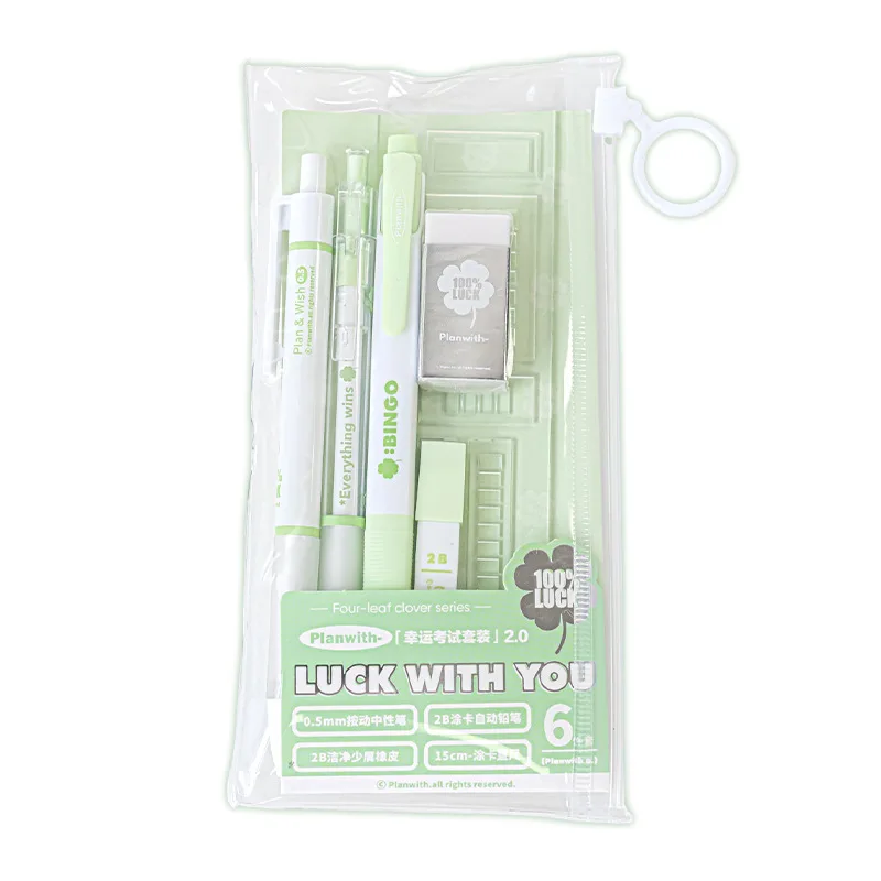 Juego de exámenes, bolígrafo neutro de prensa, lápiz automático 2B, regla de goma, seis artículos de papelería para estudiantes, 1 Juego - imagen 2