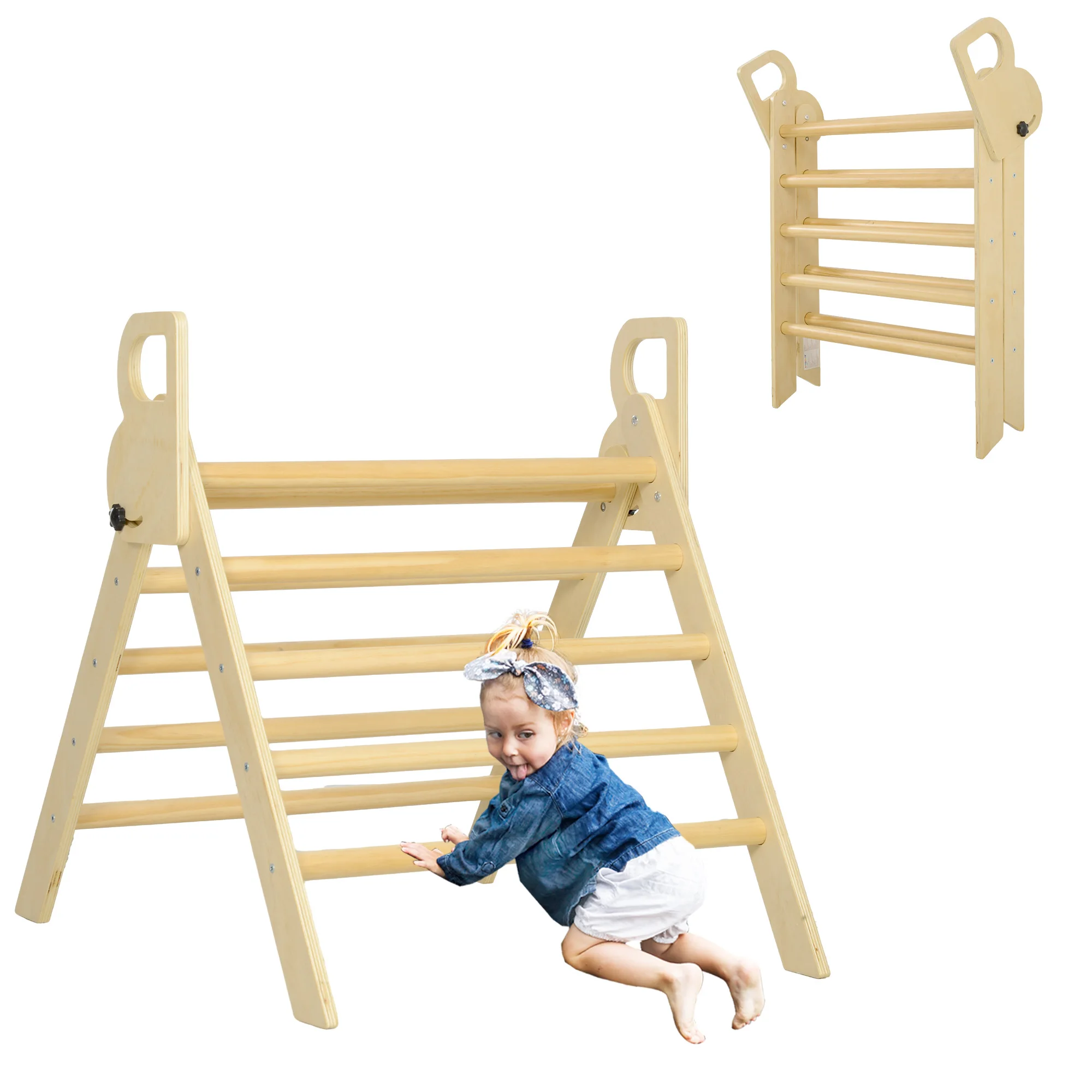 AIYAPLAY Triángulo de Escalada de Madera Plegable Escalada para Niños de 18-48 Meses para Cultivar Habilidades de Equilibrio y Coordinación 82x66x71 cm Natural