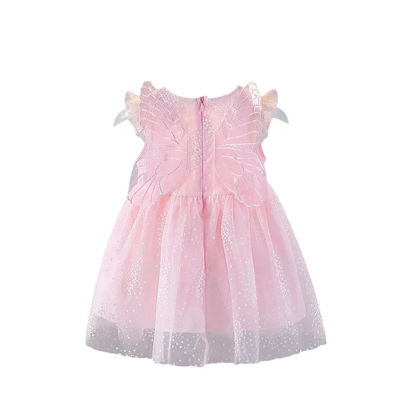 Vestidos informales para niñas, vestido con alas de mariposa, vestido de princesa de malla de lunares, ropa para niños de 1 a 6 años - imagen 5