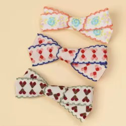 Horquillas con lazo para niña, pinzas para el pelo con estampado de corazón, hechas a mano, pasadores, accesorios para el cabello de bebé, 3 piezas