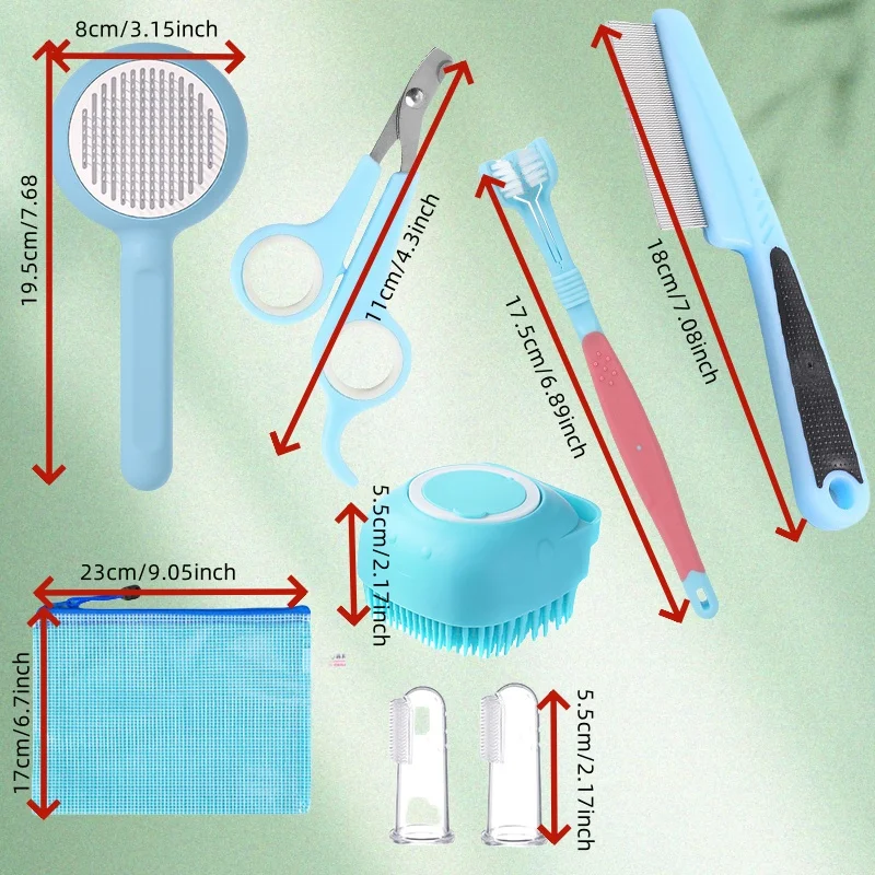 Kit de grooming para perros y gatos – 8 piezas: peine, cortaúñas y accesorios