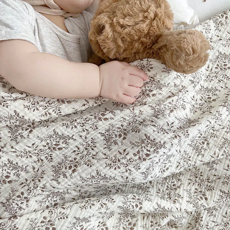 Manta envolvente de verano para bebé, colcha fina de 2 capas, mantas de muselina, gasa con estampado Floral, ropa de cama para niños - imagen 3