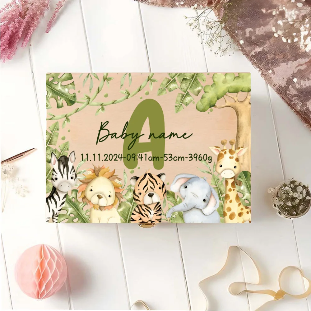 Caja de memoria personalizada con cajas de recuerdos de aventureros de animales para almacenar decoración de regalos para bautismo, nacimiento, regalos para Baby Shower - imagen 4