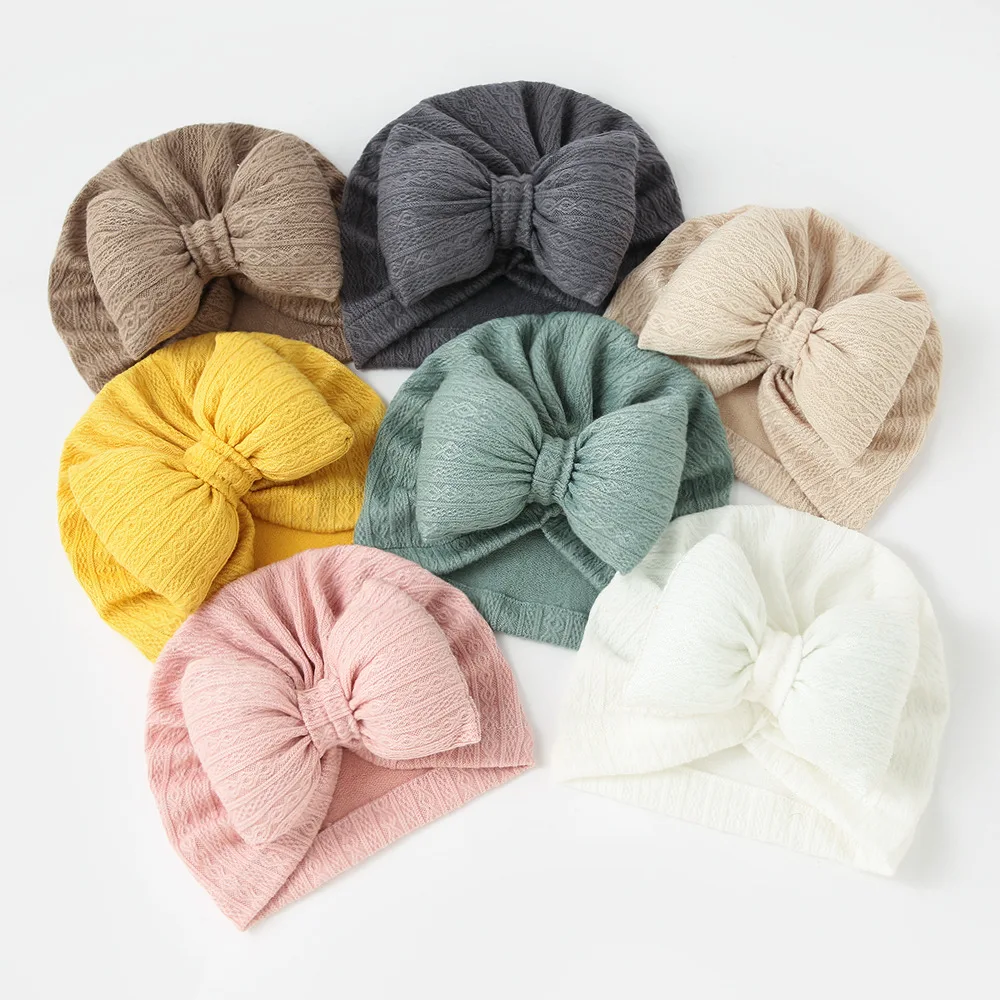 Dulce lindo Bowknot bebé turbante sombrero suave recién nacido niñas gorra gorros diadema Color sólido niños gorra gorros diadema
