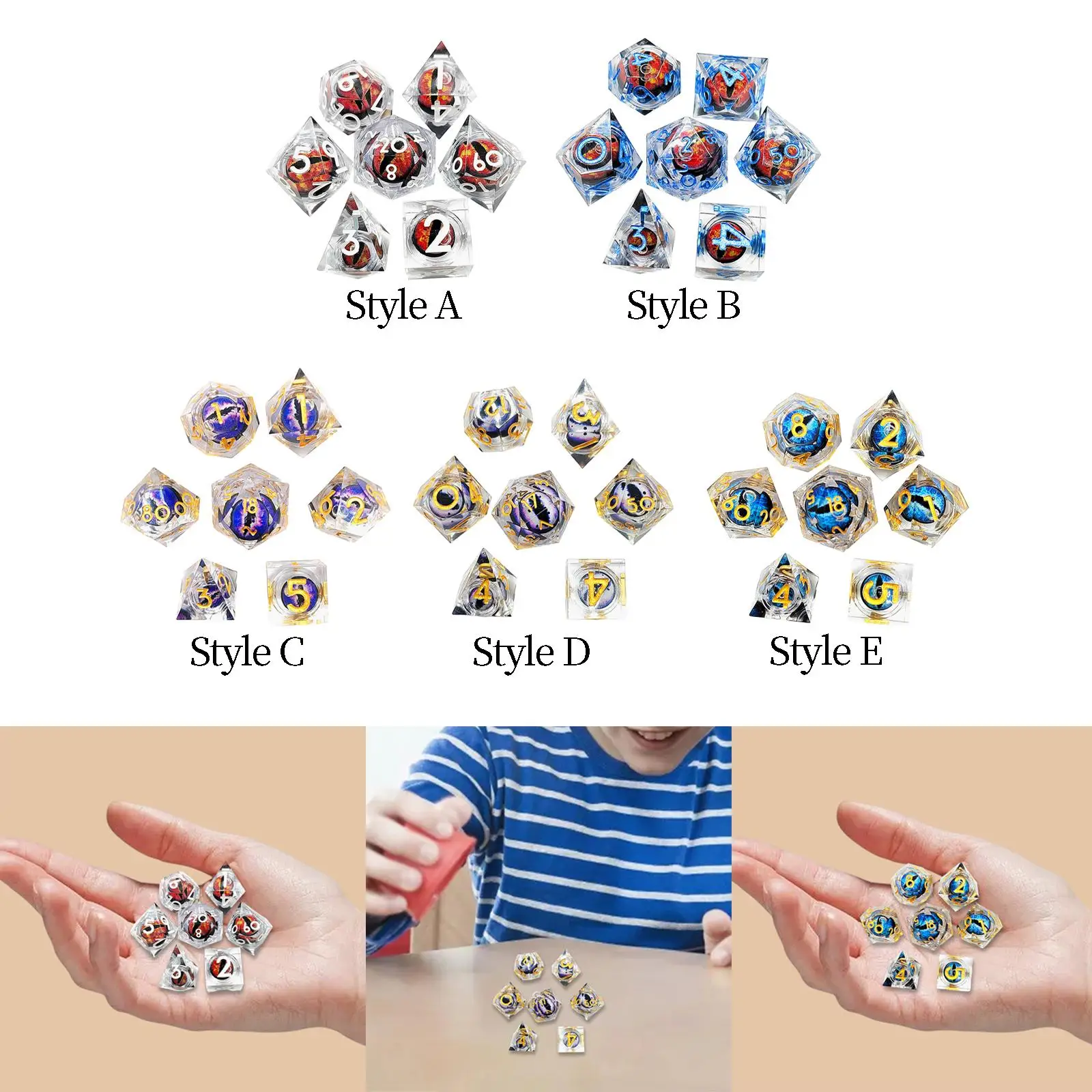 Resin Polyhedral Eye Dice 7Pcs Set Smooth Surface Multipurpose Portable Durable Accessory Handmade for Teaching Projects