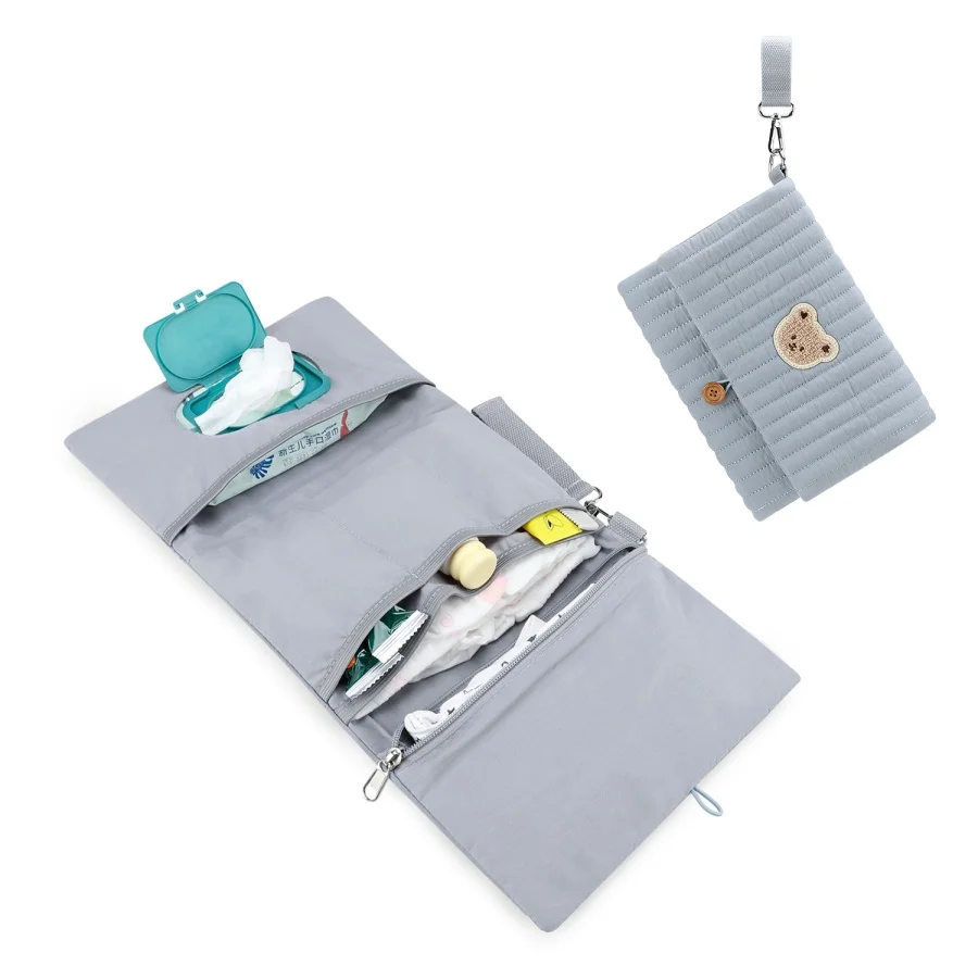 Bolsa plegable para almacenamiento de pañales de viaje para bebés y madres, bolsa organizadora compartida colgante, bolsa de almacenamiento con múltiples compartimentos