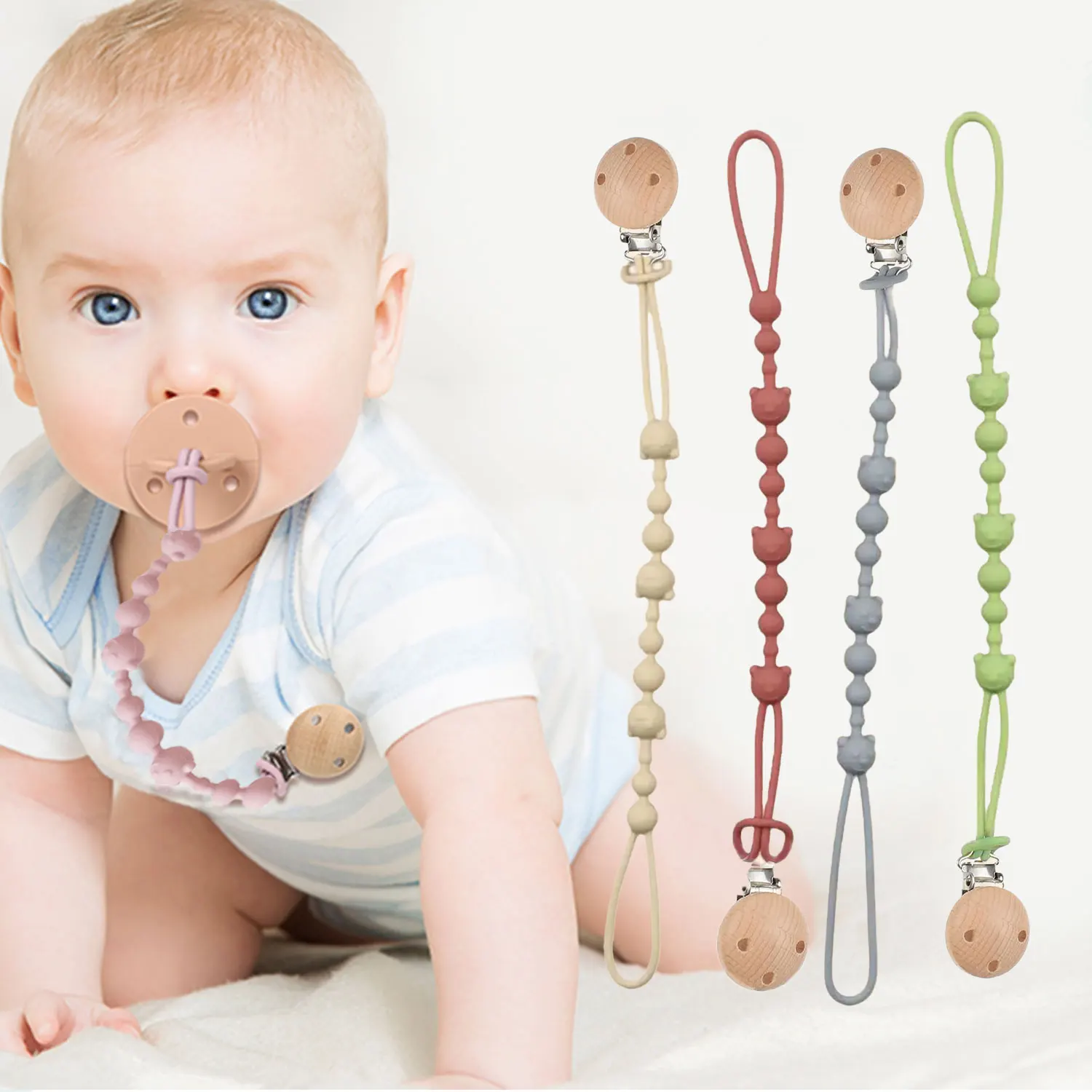 La cadena de chupete de silicona garantiza la chupete del bebé se mantiene limpia y segura Fabricado en silicona de calidad alimentaria Se puede masticar - imagen 3