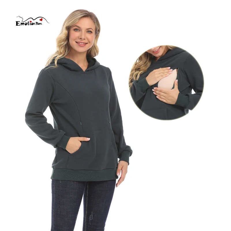 Ropa de maternidad de invierno de talla grande, suéter térmico de manga larga con capucha para amamantar, ropa de lactancia, ropa para mujeres embarazadas