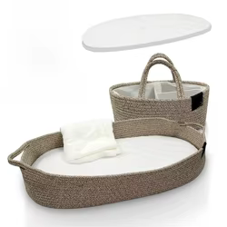 Cesta para cambiar pañales de bebé, cesta Moisés, adorno para mesa de cambio y almohadilla de espuma gruesa, decoración bohemia para guardería 100% algodón