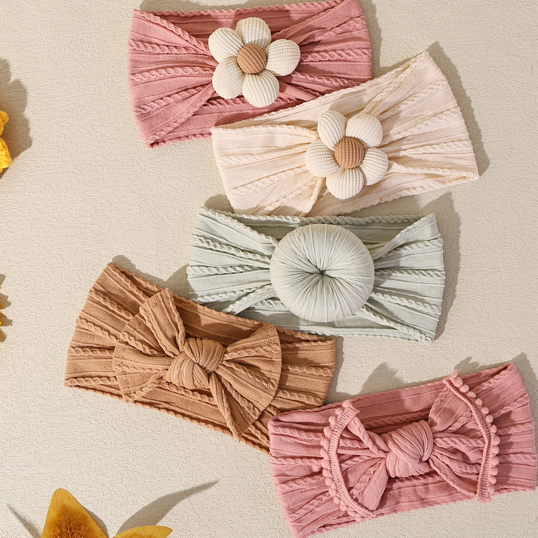 4 Uds. Diademas para niña, diademas con lazo de flores para recién nacido, turbante elástico suave para niños, accesorios para el cabello para bebés - imagen 2