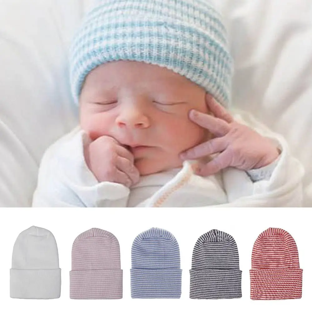 Gorro de algodón para exteriores, gorro de hospital para recién nacido, gorro fetal a rayas para niño y niña - imagen 4