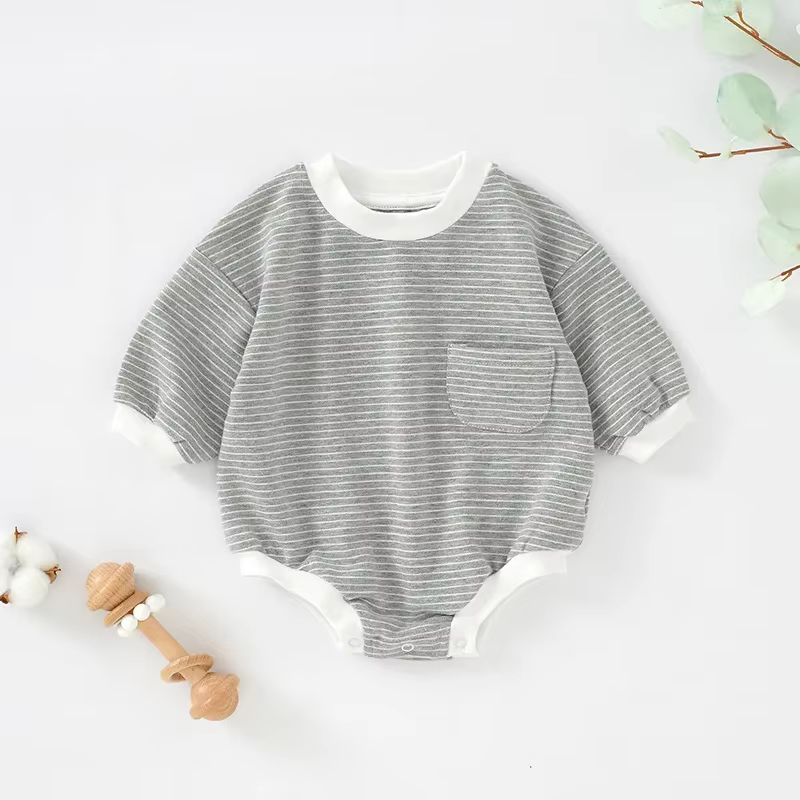 Somenie Body bebé manga larga a rayas – Diseño triangular cómodo