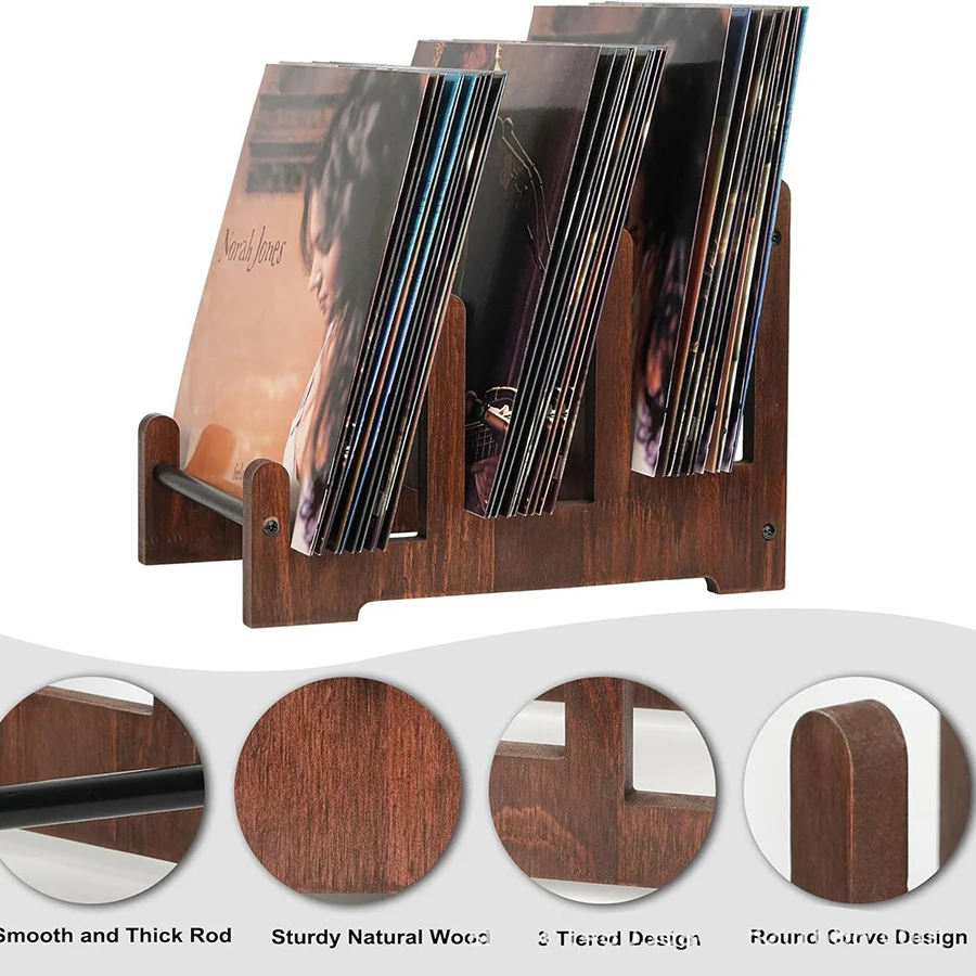 Soporte de madera vintage para CDs – Almacenamiento-portátil - imagen 4