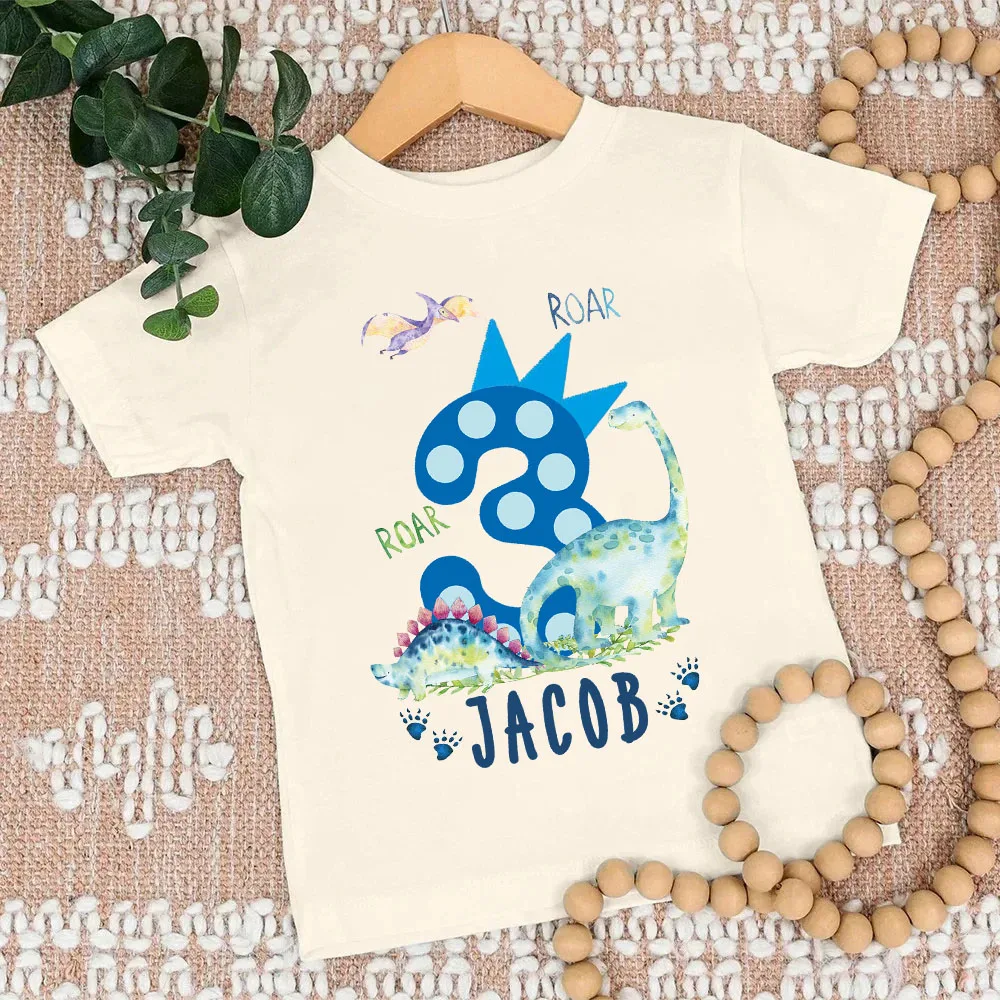 Camisas de cumpleaños personalizadas para niños, camiseta de dinosaurio con nombre, camisetas para niños, camisetas Retro de cumpleaños para bebés de 1 a 5 años
