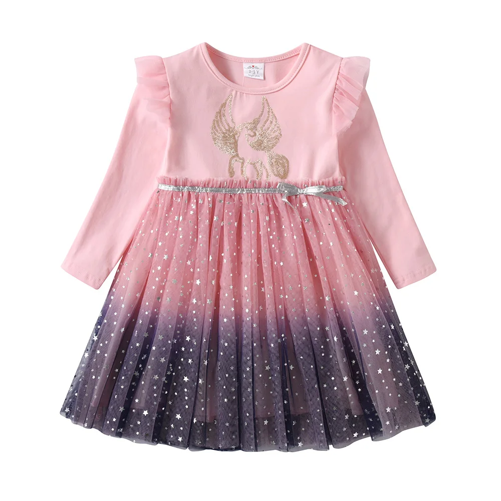 DXTON Vestido unicornio infantil de manga larga - estilo princesa - imagen 3