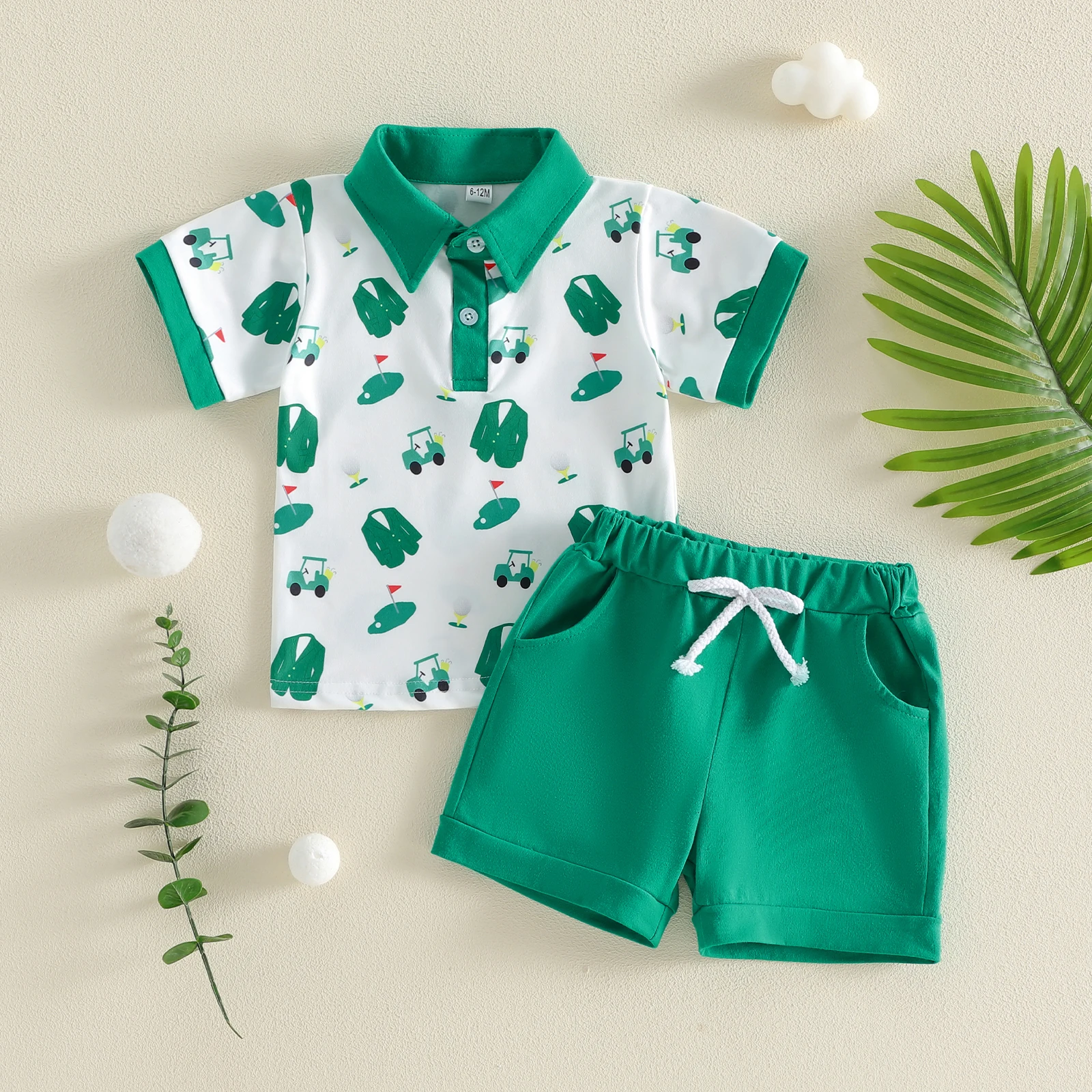 Conjunto de verano bebé: camiseta manga corta carrito de golf y shorts