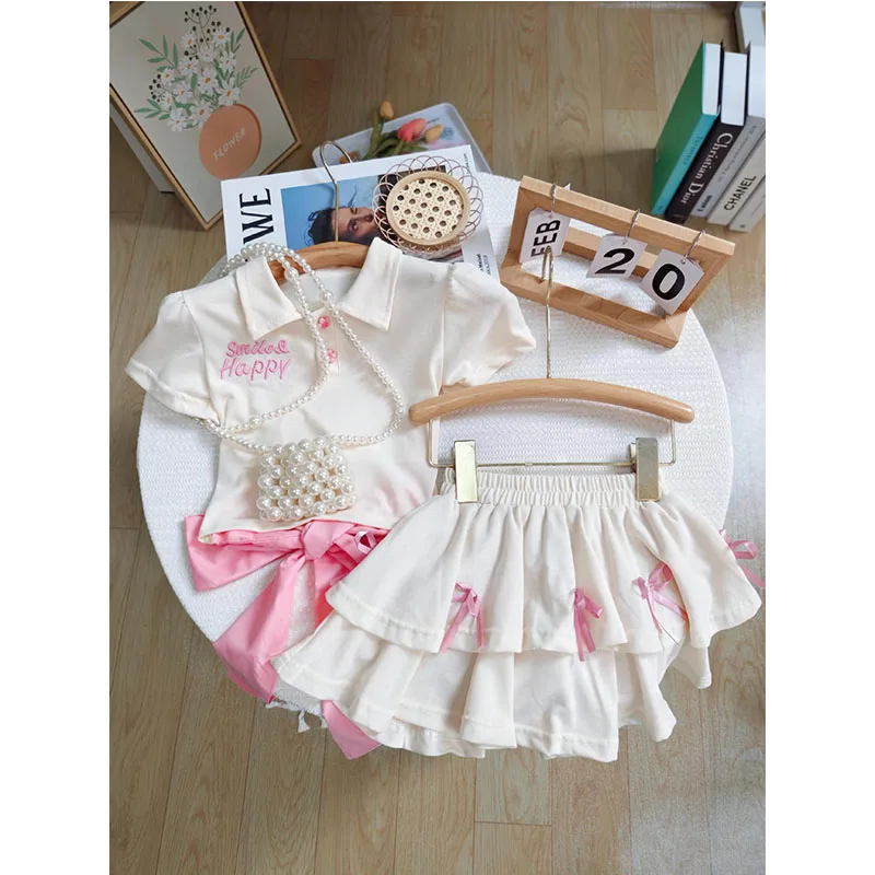 Conjunto de camiseta polo y falda con lazo para niña - imagen 4