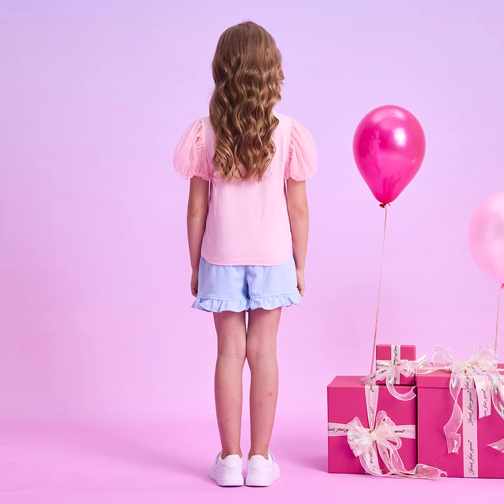 Conjuntos verano DXTON para niña con mangas abullonadas y unicornio