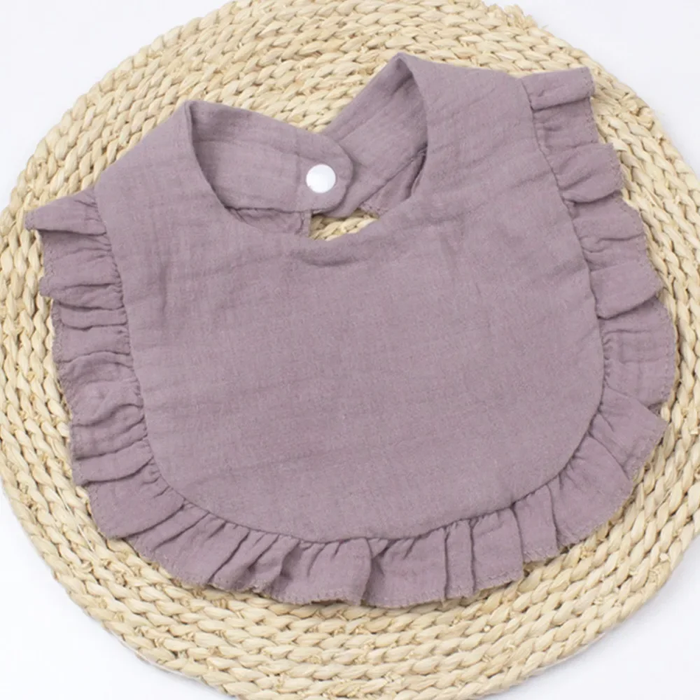Baberos de muselina suave de alta calidad, Bandana absorbente con volantes, Baberos para baba, babero de Saliva para recién nacidos de color sólido, para niños y niñas - imagen 2