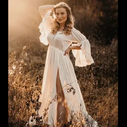 Vestido de embarazo lino algodón un hombro manga larga sesión fotos