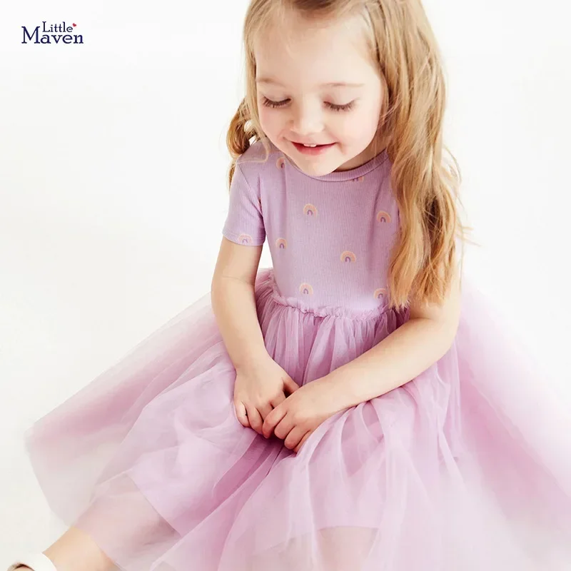 Vestido de princesa de verano para niña de 90-140cm, bonito vestido de malla morado transpirable para niña, vestidos infantiles de manga corta para ropa para niña - imagen 2