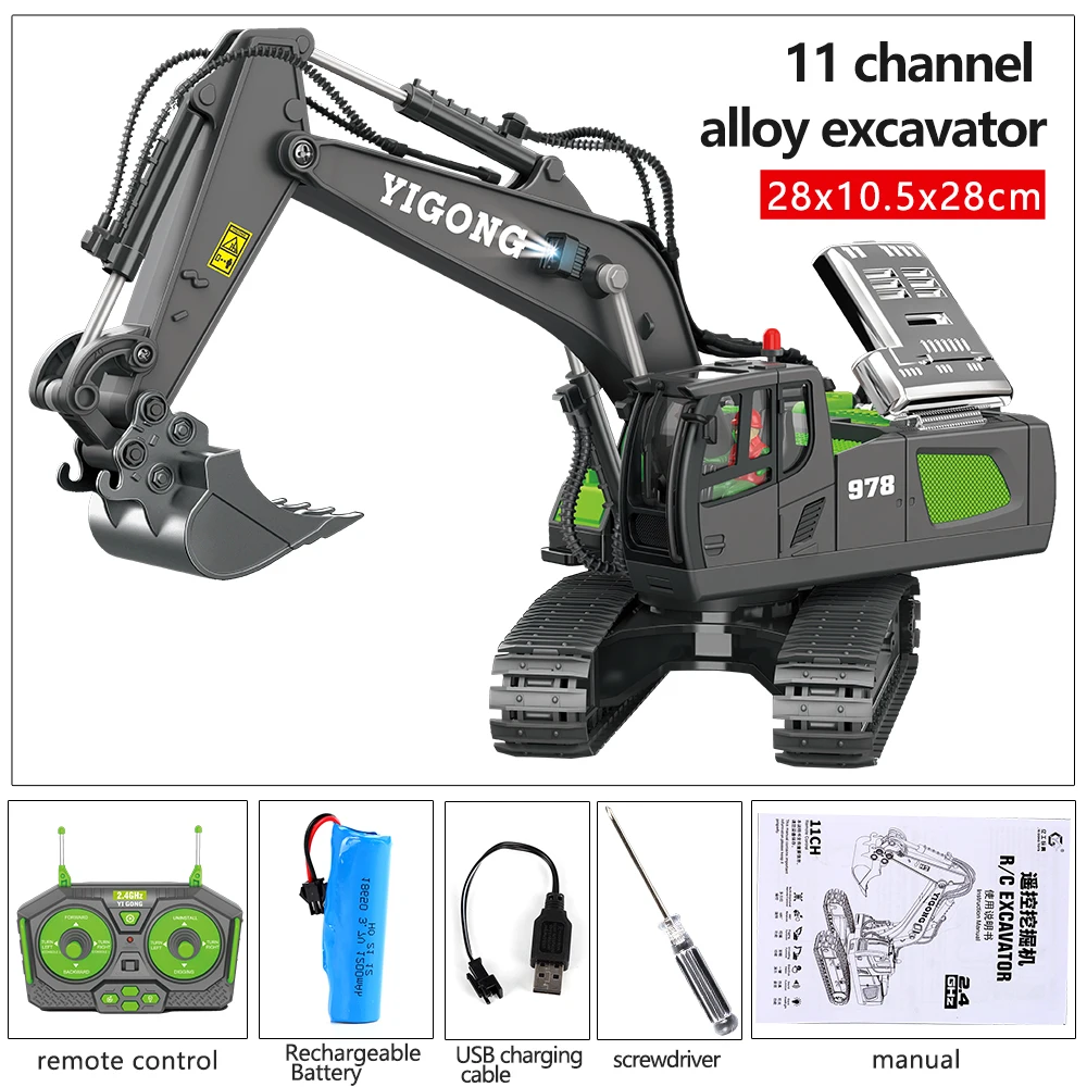 RC excavator green