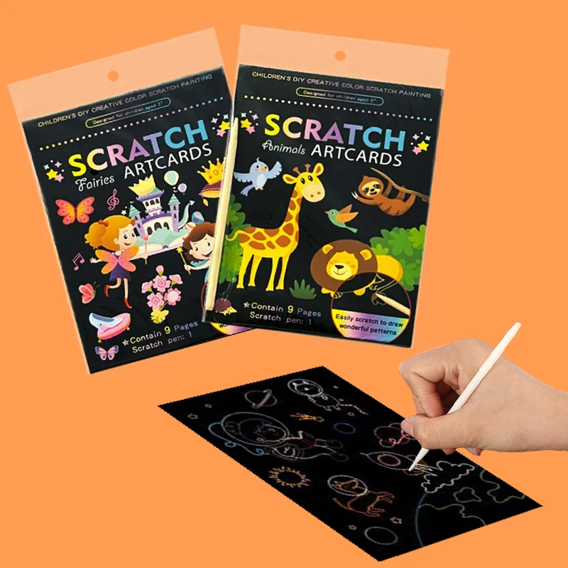 18 Uds. De papeles para pintar y rayar, juego de dibujo mágico de colores arcoíris, Animal espacial, océano, pirata, palo de bambú, regalos para niños y niñas ZYF - imagen 3