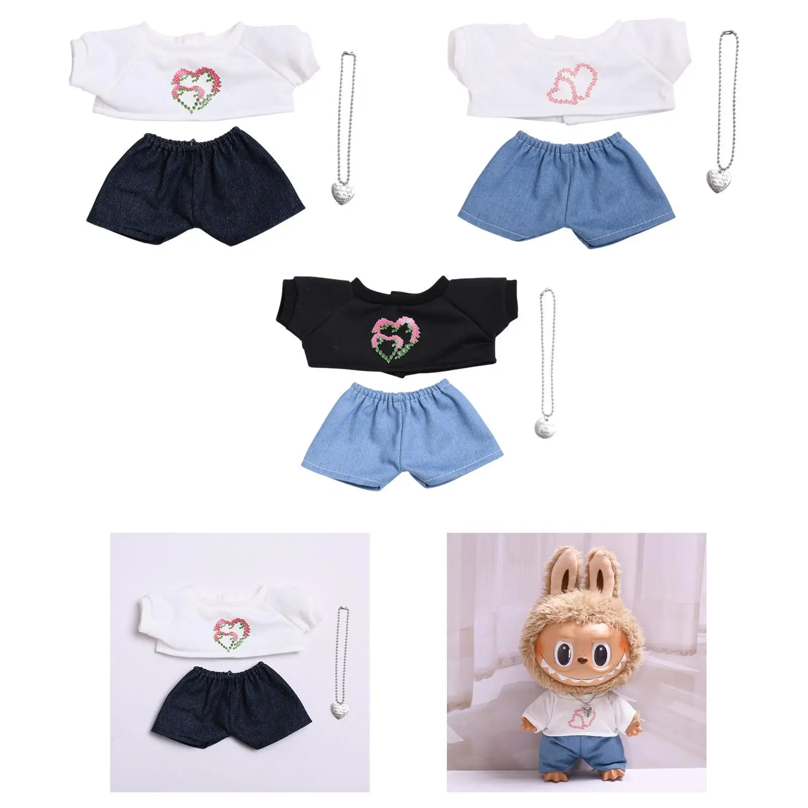 3x Fashion Dolls T Shirt and Pant Necklace Accessories Handmade Clothing for 38cm Dolls Girl Dolls Boy Dolls Thanksgiving Gifts