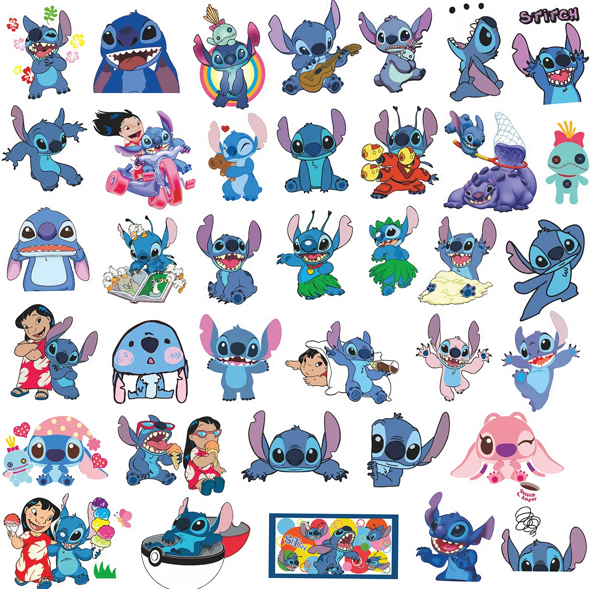100 unids/set de pegatinas de dibujos animados de Lilo y Stitch, bricolaje, diario, portátil, equipaje, monopatín, pegatinas de grafiti, juguete clásico DIY para niños - imagen 4