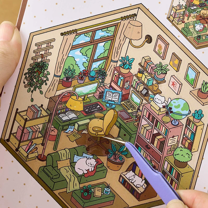 Libro de pegatinas Diorama 3D, 20 páginas, Mini escena, lindo tema de fantasmas de animales de dibujos animados, juguete para álbum de recortes DIY, divertido alivio del estrés, regalo para niños y adultos - imagen 3