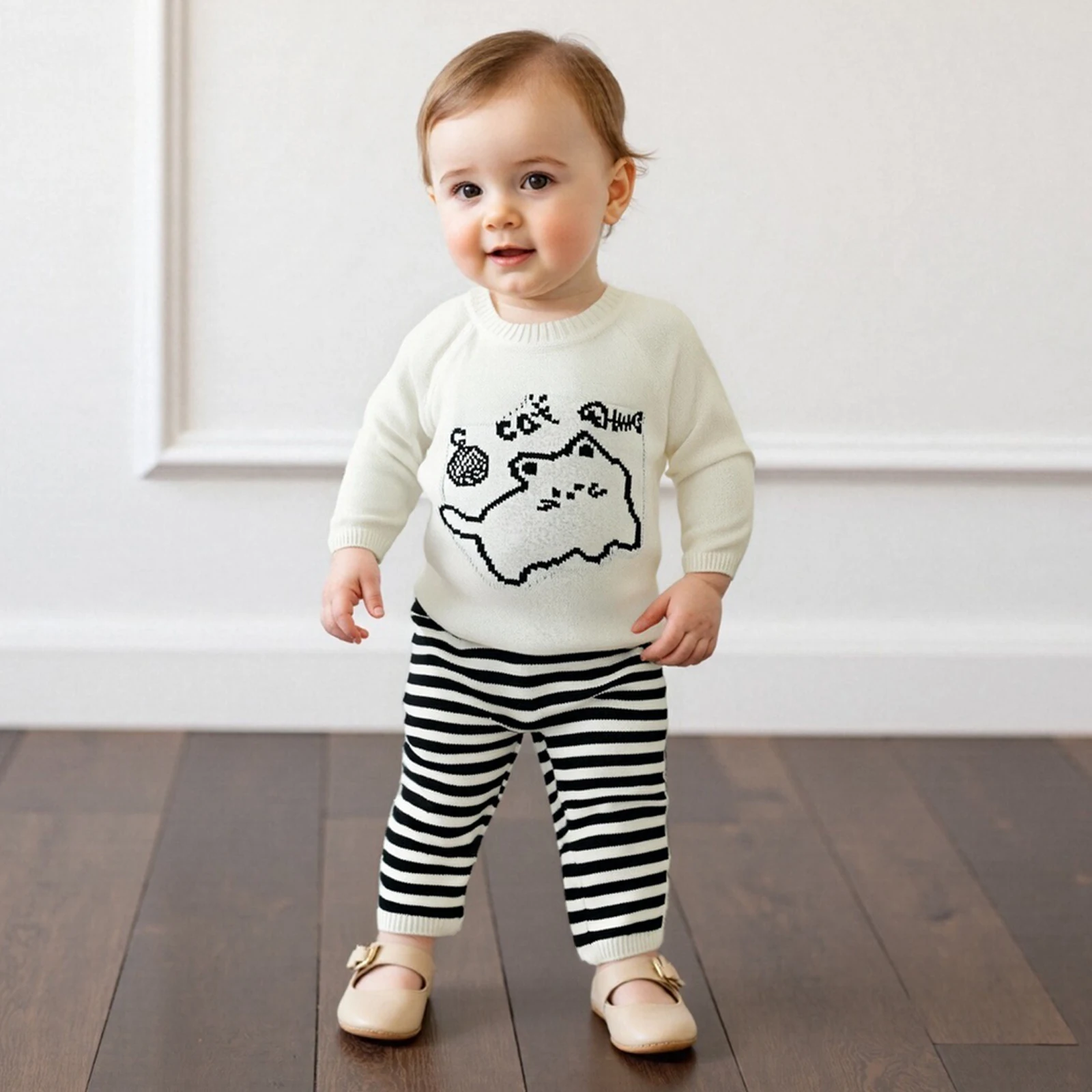 Suefunskry Mono para bebés recién nacidos, informal, de manga larga, con cuello redondo, estampado de gato, pelele de punto, traje sin pies - imagen 3