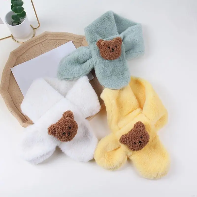 D7YD Bufanda para niños Otoño Invierno Bufanda para cuello Oso Grueso Imitación Conejo peluche - imagen 3