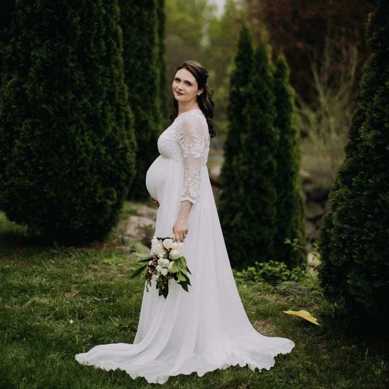 Vestidos largos de maternidad de encaje para sesión de fotos, gasa de manga larga, mujeres embarazadas, Baby Shower, vestido de embarazo, fotografía - imagen 3