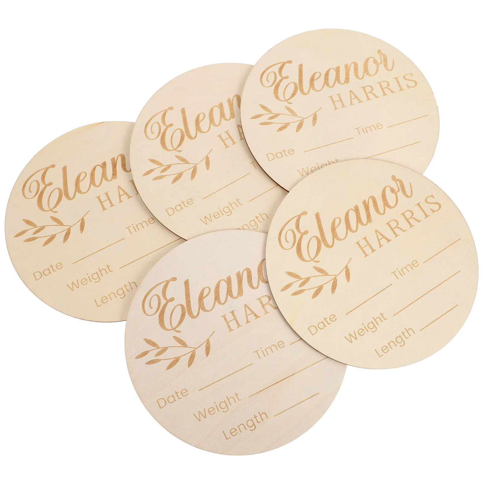 Tablero de anuncios de nacimiento de bebé de madera, señal de nombre de corazón para recién nacido, accesorio para fotografía, regalo para bebé, letrero de anuncio para recién nacido, 5 uds. - imagen 3