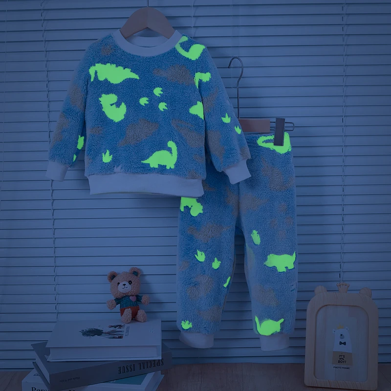Conjunto de pijama cálido para bebé, de piel fluorescente nocturna de felpa para otoño/invierno, accesorios para niños cómodos y a la moda - imagen 3
