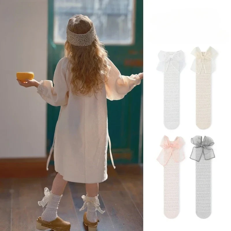 Calcetines de pantorrilla con lazo ultrafino de verano para niños y niñas, calcetines escolares de algodón suave con lazo de moda coreana Jacquard para niños - imagen 3